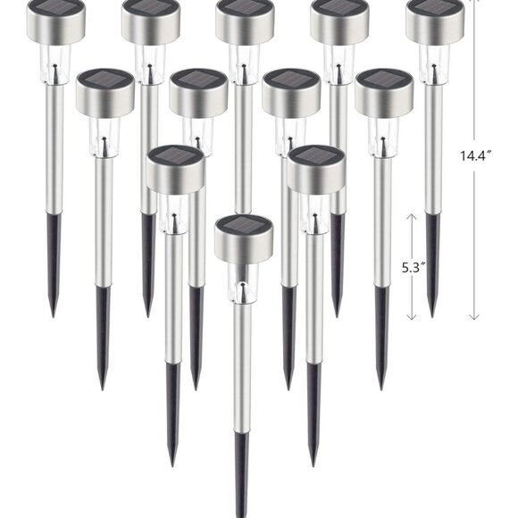 GIGALUMI 5-Pack Solar Pathway Lights, Stainless Steel, Waterproof, Warm White LE - Picture 3 of 8